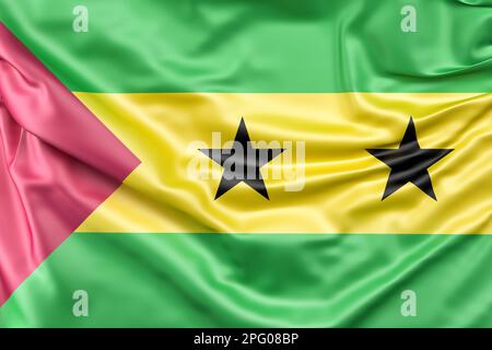 Ruffled Flag of Sao Tome and Principe. 3D Rendering Stock Photo