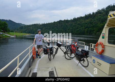 Linkenmuehle ferry, Hohenwarte dam, Thuringia, Germany Stock Photo
