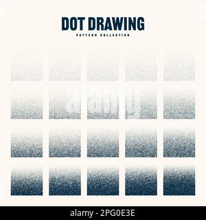 Square shaped dotted objects, vintage stipple elements. Stippling, dotwork drawing shading using dots. Halftone disintegration effect. White noise Stock Vector
