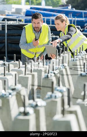 engineers are working on construction Stock Photo