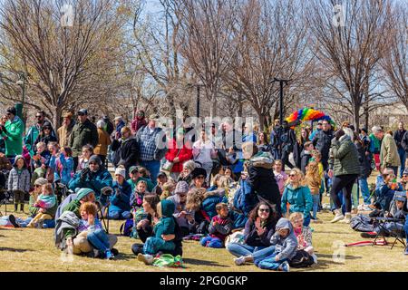 Oklahoma, MAR 17 2023 - People joing the St. Patrick's Day event in Myriad Botanical Gardens Stock Photo