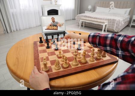 Woman Playing Chess with a Friend in Video Chat Stock Image - Image of  everyday, call: 195688261