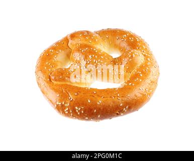 Tasty freshly baked pretzel isolated on white Stock Photo