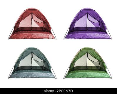 Set with different colorful camping tents on white background Stock ...