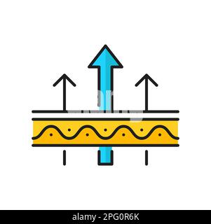 Waterproof, breathable, absorption material icon. Membrane textile properties, mattress liquids resistant surface. Vector wind stopping material outli Stock Vector