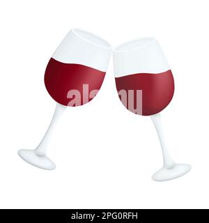 Two glasses red wine toasting party illustration isolated clipart. Party Clipart for celebration design, planner sticker, pattern, background, invitat Stock Photo