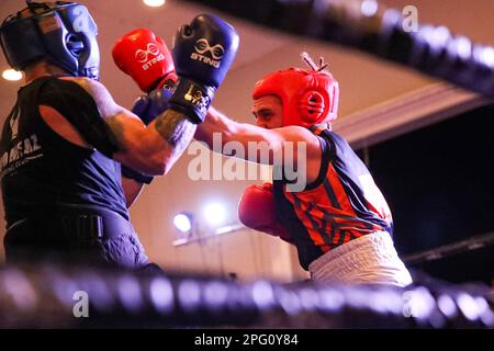 March 18 2023, Marconi Club, London Ontario Canada. George Abdallah (Red) Vs Daniel Savarie(Blue) at the St Paddy's day Here comes the boom event. Luke Durda/Alamy Stock Photo