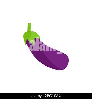 Eggplant vegetable icon. Flat cartoon aubergine isolated on white background. Cartoon eggplant emoji icon, aubergine symbol. Vector vegetable clip art Stock Vector