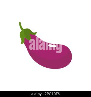 Eggplant vegetable icon. Flat cartoon aubergine isolated on white background. Cartoon eggplant emoji icon, aubergine symbol. Vector vegetable clip art Stock Vector