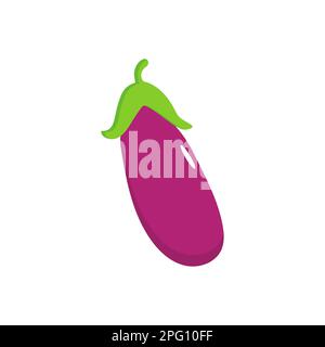 Eggplant vegetable icon. Flat cartoon aubergine isolated on white background. Cartoon eggplant emoji icon, aubergine symbol. Vector vegetable clip art Stock Vector