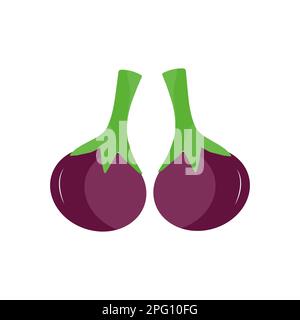 Eggplant vegetable icon. Flat cartoon aubergine isolated on white background. Cartoon eggplant emoji icon, aubergine symbol. Vector vegetable clip art Stock Vector