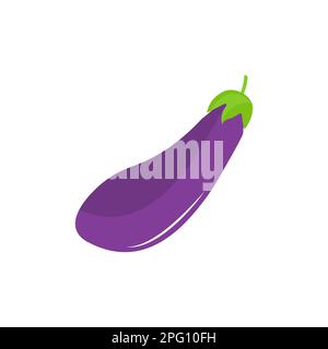 Eggplant vegetable icon. Flat cartoon aubergine isolated on white background. Cartoon eggplant emoji icon, aubergine symbol. Vector vegetable clip art Stock Vector