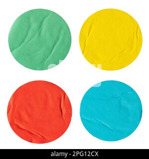 Round colorful paper stickers isolated on white background with clipping path Stock Photo