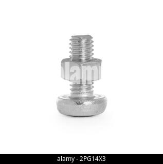 Small metal bolt with hex nut isolated on white Stock Photo