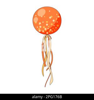 Big orange helium balloon with decorations isolated on white background flat vector illustration. Stock Vector