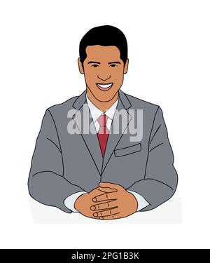 Smiling business man sitting at desk vector. Stock Vector