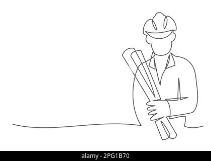 Engineer One line drawing on white background Stock Vector