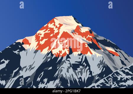 Evening mountain top of mount Dhaulagiri vector illustration logo, Nepal Himalaya mountains Stock Vector