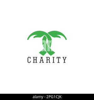 green tree hand palm care symbol logo vector Stock Vector
