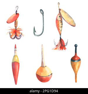 Set of fishing bobber float. Hand drawn watercolor painting isolated on  white background, cut out clip art element for design, postcards, stickers,  sc Stock Photo - Alamy
