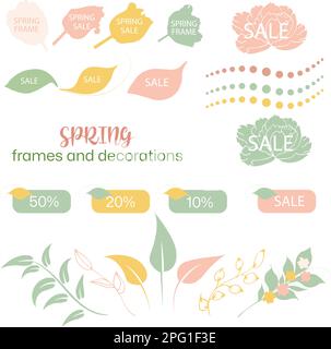 Spring frames, dividers, labels, cloud footnotes Stock Vector