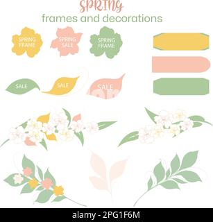 Spring frames, dividers, labels, cloud footnotes Stock Vector