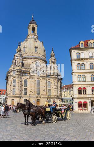 Horse and carriage in front of the Frauenkirche church in Dresden, Germany Stock Photo