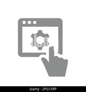 Web page system settings or configuration line icon. Admin panel, gear and internet window outline symbol. Stock Vector
