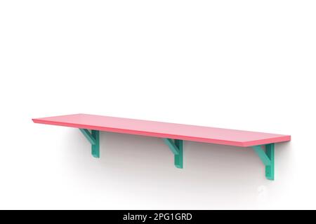 Wooden shelf with brackets on a white wall Stock Photo - Alamy
