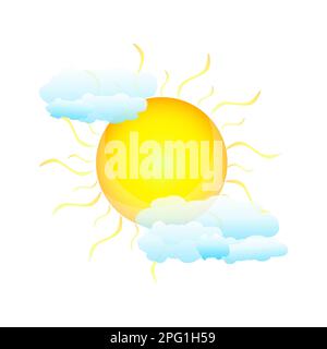 Sun and cloud isolated on white background. Sunny weather. Sign with cloud covered sun. Sun behind a cloud. Solar energy symbol. Vector illustration Stock Vector