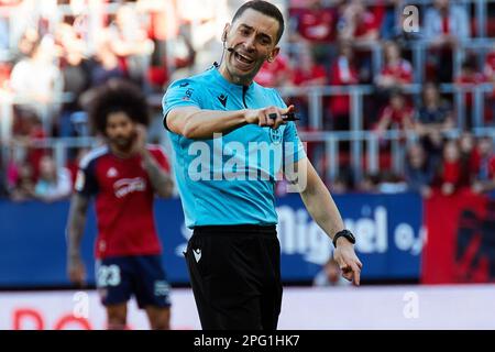 Pamplona, Spain. 19th Mar. 2023. Sports. Football/Soccer.Alejandro Muniz Ruiz (match referee) during the football match of La Liga Santander between CA Osasuna and Villarreal CF played at El Sadar stadium in Pamplona (Spain) on March 19, 2023. Credit: Inigo Alzugaray/Alamy Live News Stock Photo