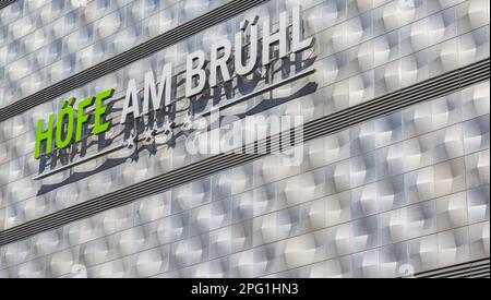 Name on the facade of a modern shopping mall in Leipzig, Germany Stock Photo