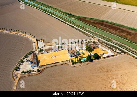 Aerial views of the Isla Mínima ranch, cortijo. Isla Mayor, Seville ...