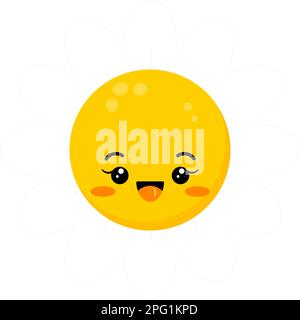 Daisy flower smile face happy cute girl character. Stock Vector