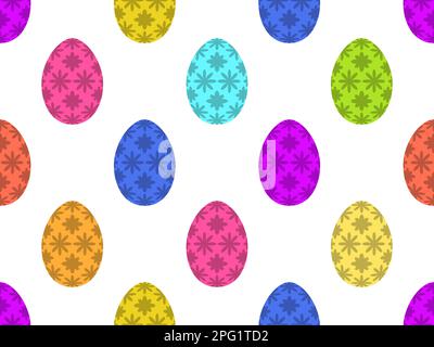 Seamless pattern with Easter eggs with a floral pattern on a white background. Happy easter. Design for wallpapers, wrapping paper and banners. Vector Stock Vector