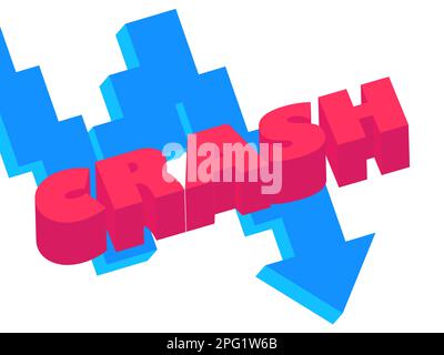 Crash 3d text banner on the background of down arrows. The collapse of the bank, the fall of the cryptocurrency. Design for banners, posters and promo Stock Vector