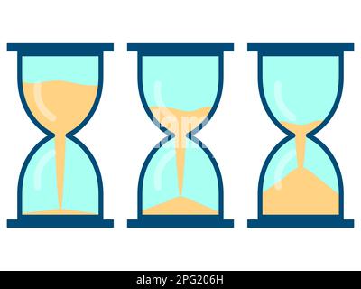 Hourglass icon set. Sandglass timer. Sand timer flat style. Symbol of time and waiting. Pouring sand. Design of banners, marketing, promotional materi Stock Vector