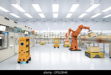 Automation factory or cargo concept with 3d rendering robot arms and ...