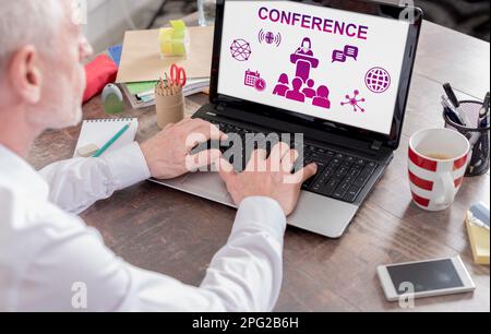 Conference concept shown on a laptop screen Stock Photo