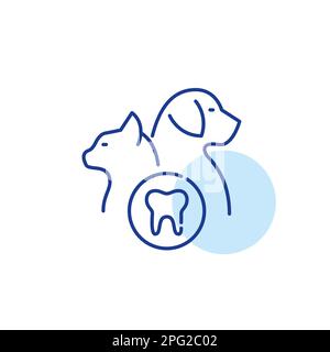 Pet dental services. Cat, dog and tooth. Pixel perfect, editable stroke line icon Stock Vector