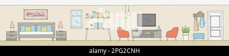 Apartment interior graphic color long sketch illustration vector Stock Vector