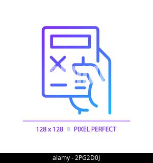 Hand with calculator pixel perfect gradient linear vector icon Stock Vector