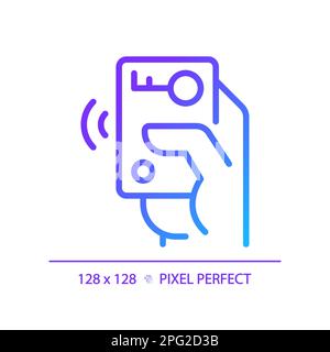 Hand with car remote starter pixel perfect gradient linear vector icon Stock Vector