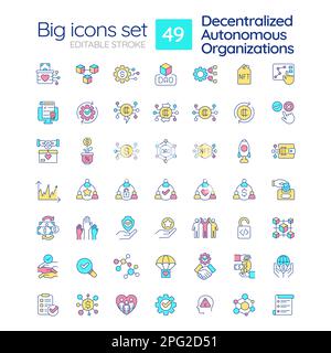 Decentralized autonomous organizations RGB color icons set Stock Vector