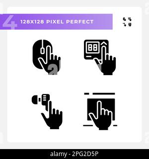 Pressing keys on devices pixel perfect black glyph icons set on white space Stock Vector