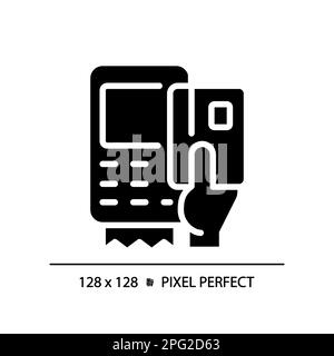 Hand with EDC device pixel perfect black glyph icon Stock Vector