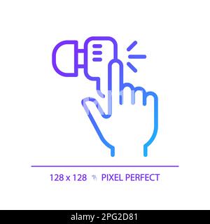 Hand with earphone pixel perfect gradient linear vector icon Stock Vector