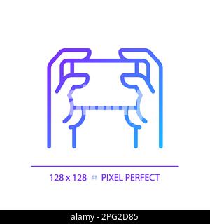 Holding smartphone with two hands pixel perfect gradient linear vector icon Stock Vector