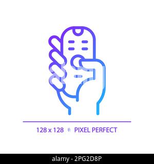Hand with remote control pixel perfect gradient linear vector icon Stock Vector