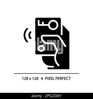 Hand with car remote starter pixel perfect black glyph icon Stock Vector